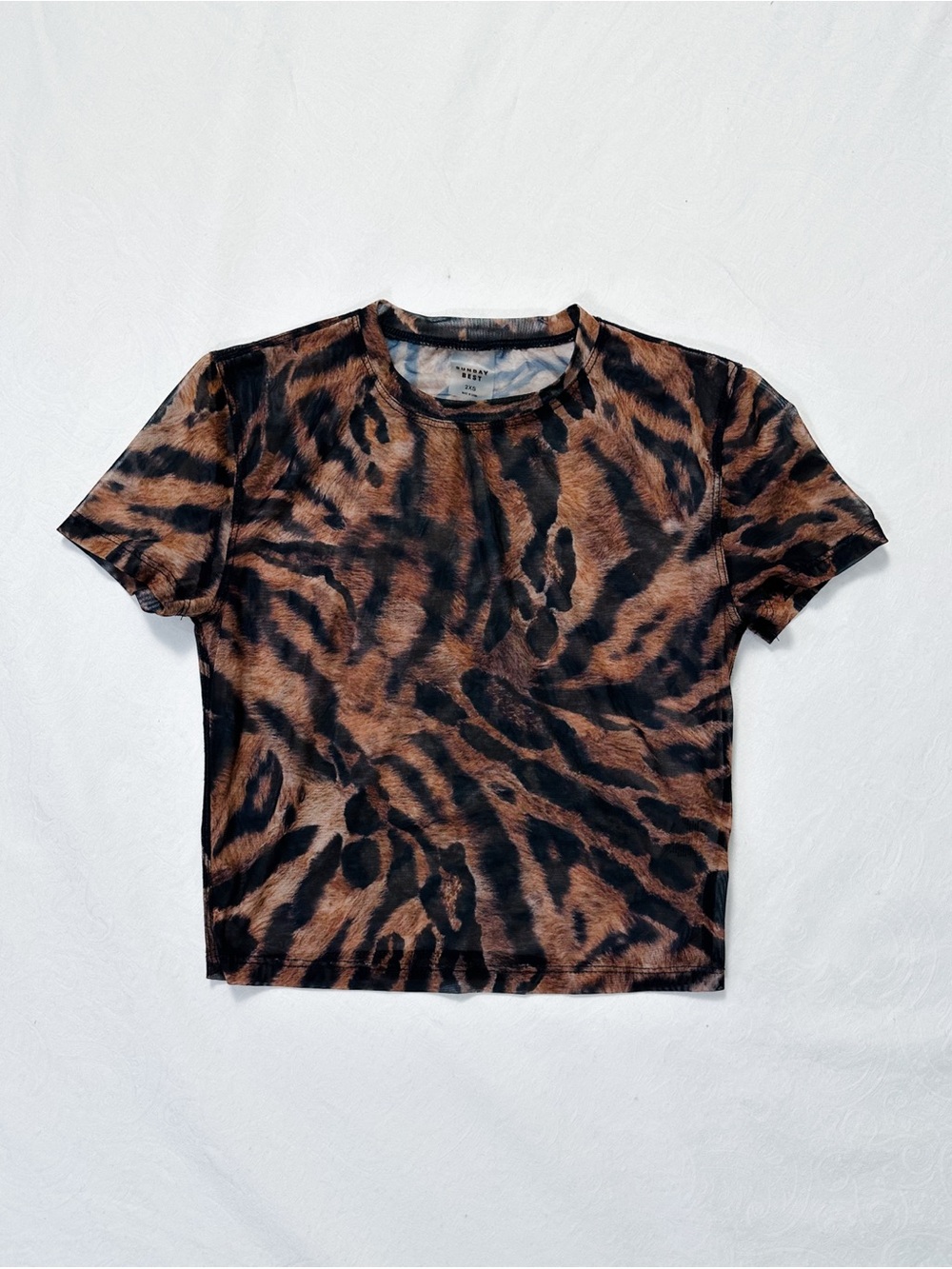 Aritzia Sunday Best Leopard Cheetah print Mesh Baby Tee Crop Shirt